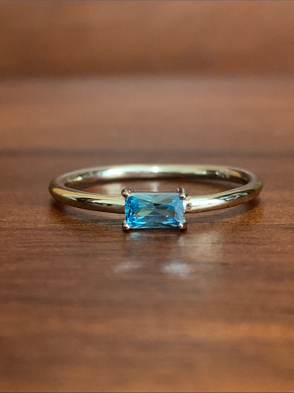 New 925 Silver Dainty Baguette Aqua Blue CZ Ring sizes 7 & 7.75